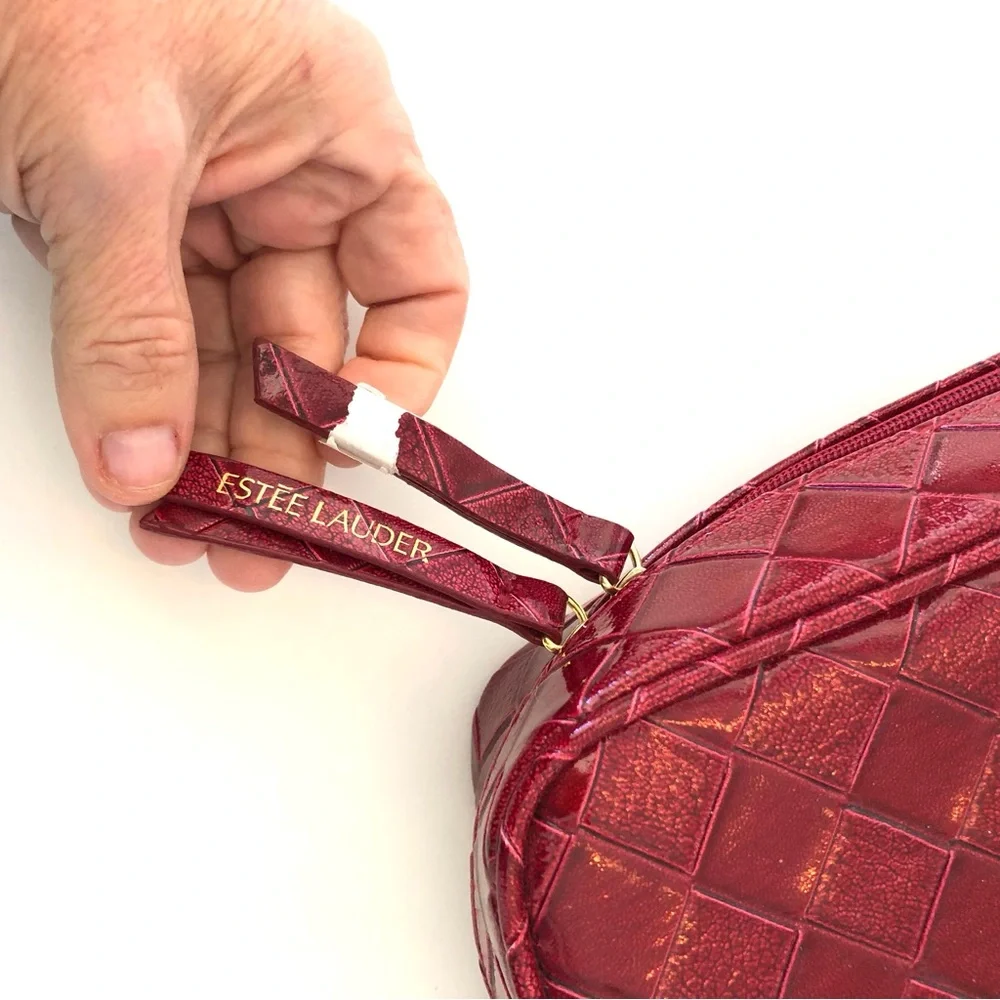 NWOT Estée Lauder Woven Burgundy Vanity Train Case Makeup Travel Laptop Bag
